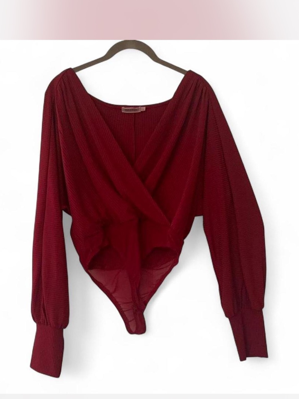 Redhot Women's Dark Red Surplice Long-Sleeve Bodysuit size M